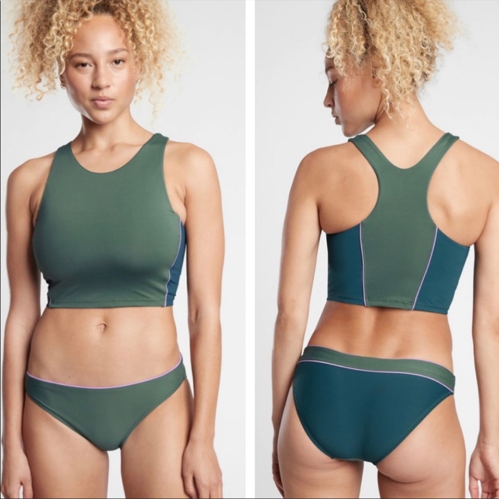 ATHLETA COLORBLOCK Crop Bikini Top D-DD Swim Medium Green